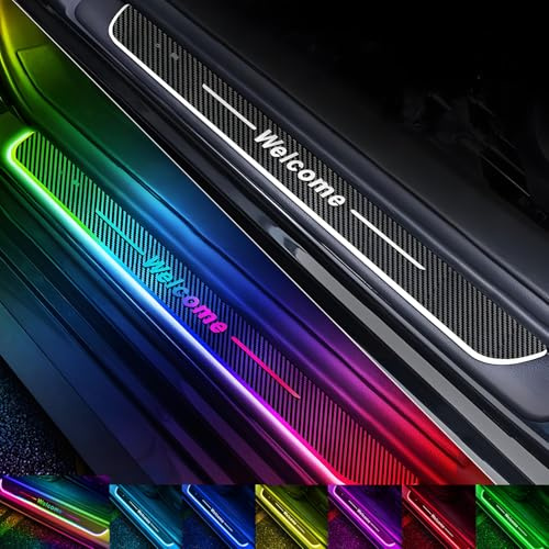 2 Pcs Led Door Sills for Car Magnetic, Custom Logo Text, Wiring-Free Magnetic Led Door Sill Lights, 7 Colors/28 Modes, USB Charging, Auto-Sensing Welcome Lights, Applicable 99% of Car Model