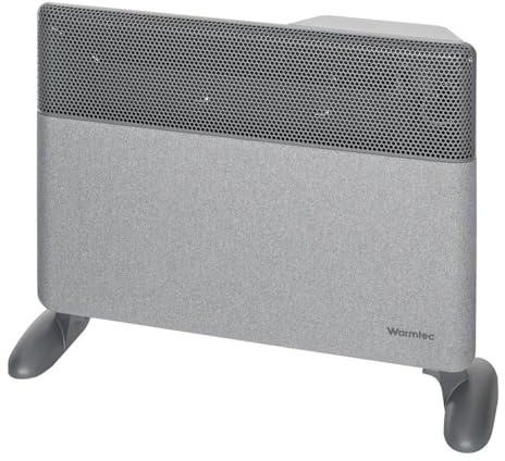 WARMTEC Termoconvettore Elettrico Basso Consumo 1500W Inverter - Stufa Smart WiFi con App, Termostato e Timer - Pannello Frontale in Tessuto, Montaggio a Parete o Portatile, IP24 - Grigio