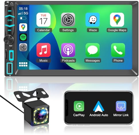 Autoradio 2 DIN Bluetooth con CarPlay Wireless & Android Auto,6.98 Pollici Touchscreen Stereo Bluetooth con Schermo, Radio con Mirror Link/AM/FM/RDS/Type-C, Supporta Telecamera Posteriore,AirPlay