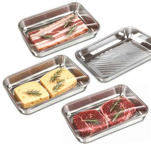 Aufschnittboxen Kühlschrank Organizer 4er Set, Wurst Käse Lebensmittel Aufbewahrung mit transparentem Deckel, Aufschnittdosen Edelstahl 316, Frischhaltedosen stapelbar Gefrierdosen Spülmaschinenfest