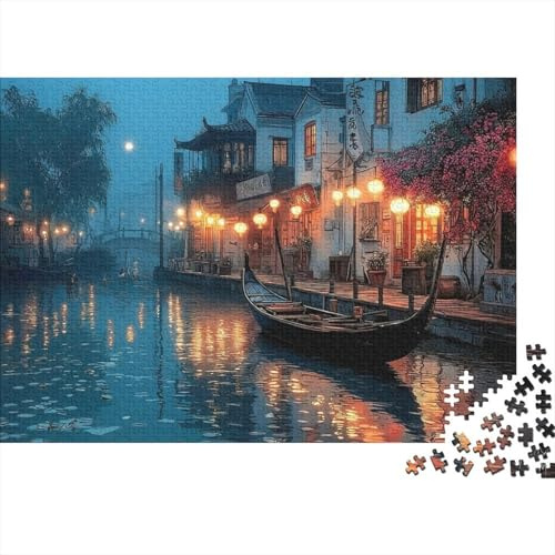Nacht Kanal Szene1000-Teile-Puzzle Aus Dickem KartonCity Night View Kunstfür Erwachsene, Logik, Außerschulische Aktivität38x26cm/1000pcs