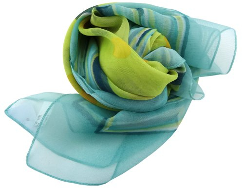 TigerTie Damen Satin Halstuch türkis grün gelb gepunktet 90 x 90 - Tuch Nickituch Schal
