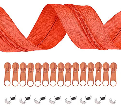 5m Endlos-Reißverschluss 3mm mit 10 Zippern und 15 Endstücke freie Farbwahl, Farbe:523 orange