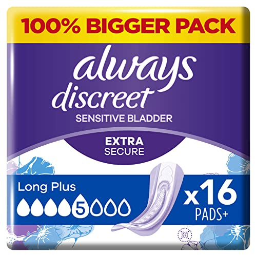 Always Discreet Incontinence Pads Women, Long Plus, Absorbency 5, 32 Sanitary Towels (16 x 2 Packs), Extra Secure Bladder Leak Protection, Odour Neutraliser