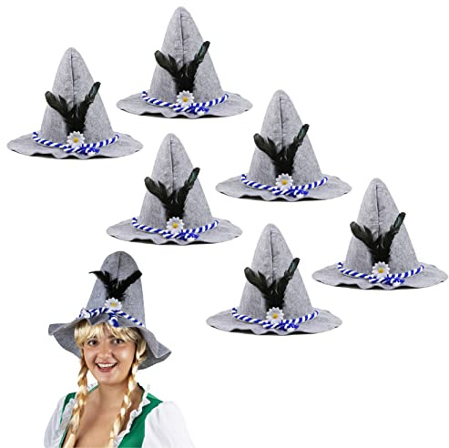 I LOVE FANCY DRESS BAYERISCHER Hut GRAU SEPPEL Hut Filz MIT SCHWARZFEDER, BLAU/Weiss DEKORATIVEM Seil & WEISSER Blume Oktoberfest Bier Festival Filz Hut Robin Hood (Packung MIT 6, GRAU)