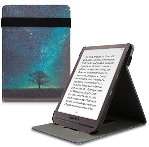 kwmobile Étui Compatible avec Pocketbook InkPad 3/3 Pro/Color/Vivlio InkPad 3 Coque - Étui à Rabat magnétique Tablette eReader Similicuir avec Sangle - Bleu-Gris-Noir