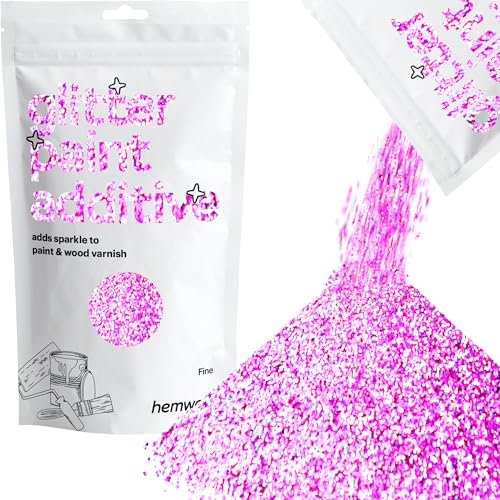 Hemway Glitter Paint Additive - Pink Holographic | Fine Metallic Flakes for Adding Sparkle to Paints & Wood Varnish | Add to Emulsion, Acrylic & Latex for Indoor Sparkly Walls | 100 g