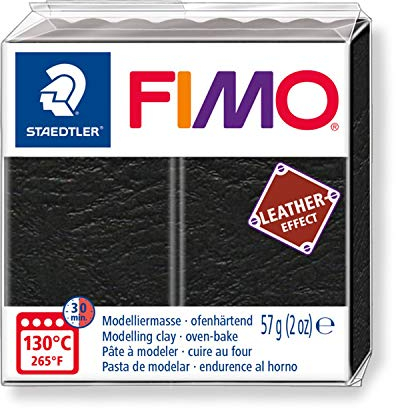 STAEDTLER 8010-909 Fimo Leather-Effect ofenhärtende Modelliermasse (für kreative Objekte im Leder-Look, lederähnliche Optik und Haptik) Farbe schwarz