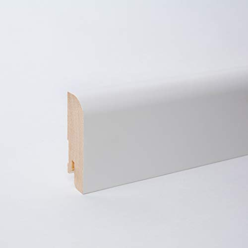 Massivholz Sockelleisten mit abgerundeter Vorderkante Weiß RAL9010 lackiert (60mm)