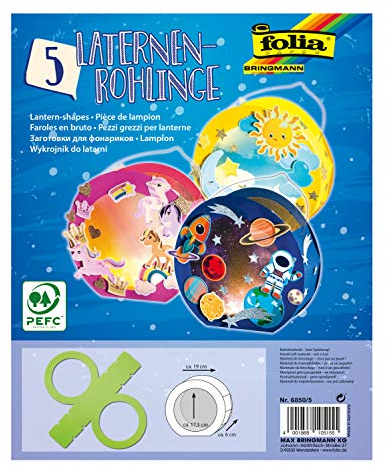 folia 6850/5 - Rundlaternen Rohlinge, Laternenzuschnitte aus Fotokarton, 5 Stück in maigrün, zum Zusammenkleben, Durchmesser ca. 19 cm, Fensterausschnitt ca. 13,5 cm