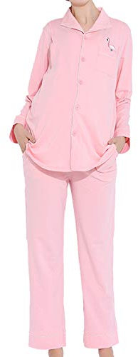 Elonglin Femmes Ensembles Pyjama de maternité en Coton pour hôpital Pyjama d'allaitement Enceintes et allaitantes Vêtements de Nuit Grossesse Manches Longues et Pantalon Rose Taille M