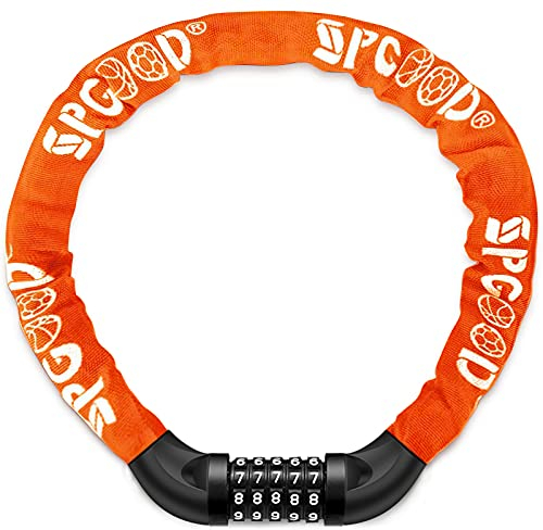 SPGOOD Bike Locks Heavy Duty/Bicycle Chain/Cycling Lock (14 Colors) 5-Digits Codes Resettable 100,000 Codes for Bike Cycle, Moto, Door, Gate Fence 830mm Length(Orange)