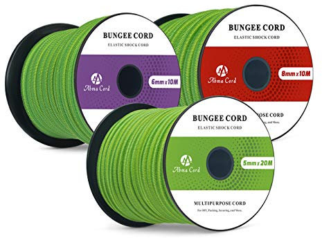 Abma Cord Bungee Cord 6mm 10M Elastic Shock Cord 100% Stretch Elastic Bungee Rope for Tarpaulin, Trailer, Backpack, Tent Pole, Kayak - Neon Green
