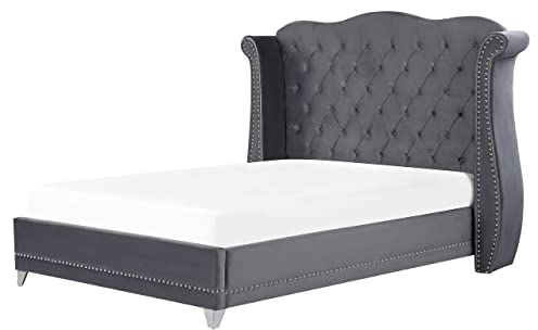 Bett Samtstoff im Chesterfield Stil hohes Kopfteil grau 160 x 200 cm Ayette