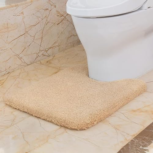 VANZAVANZU WC Vorleger mit Ausschnitt rutschfest WC Teppich Verdickt Klovorleger Weich Stand WC-Vorleger Flauschige Mikrofaser Toilette Badteppich - 50 x 60cm (Beige)
