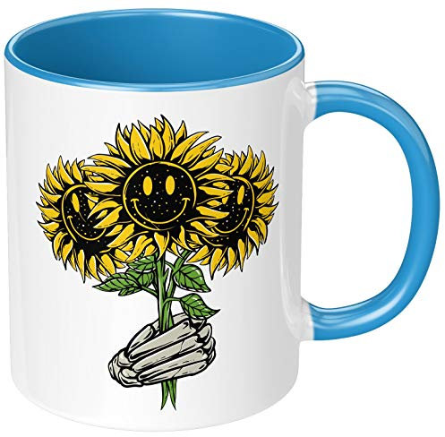 PAPAYANA - Smiling Sunflowers - Beidseitig Bedruckte Keramik-Tasse 325ml 11oz - Große Farbauswahl - Hellblau