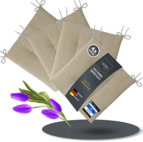 LILENO HOME 4er Set Stuhlkissen Beige (40x40x4,5 cm) - Sitzkissen für Gartenstuhl, Küche oder Esszimmerstuhl - Bequeme UV-beständige Indoor u. Outdoor Stuhlauflage als Stuhl Kissen