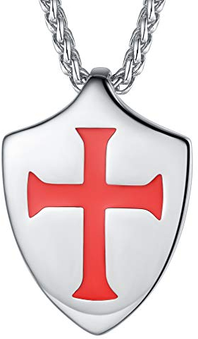 FaithHeart Edelstahl Tempelritter Kreuz Schild Anhänger Herren Tempelritter Kette mit Kreuz für Vater/Freunden