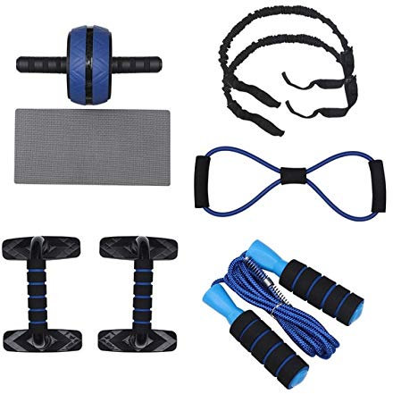 BAJIE Bauchrad Ab Roller & Springseil No Noise Bauchrad Ab Roller Mit Matte 6 In 1 Für Arm Taille Bein Übung Fitnessstudio Fitnessgeräte Blau