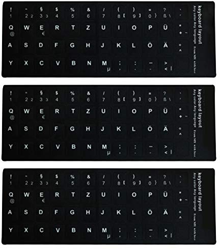 LAANCOO Deutsche Tastatur Aufkleber mit schwarzem Hintergrund weiße Beschriftung Deutsche Tastatur Rollenwechsler 3PCS