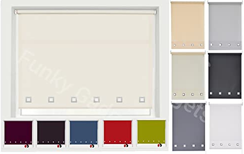 Funky Gadgets Roller Blinds Square Eyelet Light Filtering Roller Blind Daylight Trimmable Blinds Child Safe Easy Fit Metal Tube Home Office Window Blinds- Natural, W150 x L165cm