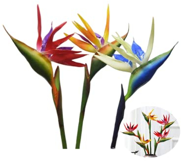 Strelitzia - 3 flores permanentes grandes de 29 pulgadas, plantas tropicales de imitación Strelitzia, parte de la flor está hecha de poliuretano de goma suave, flor artificial para oficina en casa,