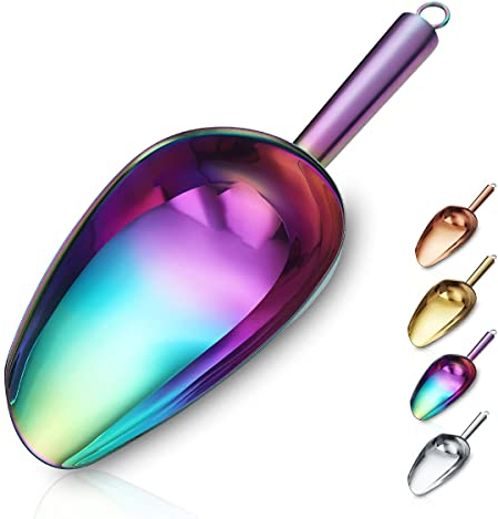 Scoop à glace arc-en-ciel 6 OZ, cuillère à glace en métal à placage coloré en titane pour machine à glaçons polyvalente pour cuillère de nourriture de barre de cuisine de bonbons
