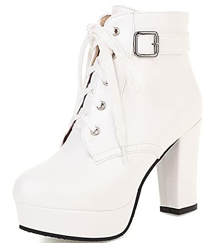 Vrupons Eleganti stivaletti con plateau con lacci da donna, bianco, 38 EU