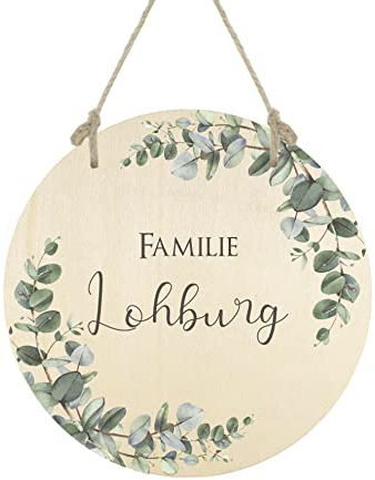 Manufaktur Liebevoll | Familien Türschild Personalisiert Holz Familienschild Namensschild Haustür Familie Eukalyptus