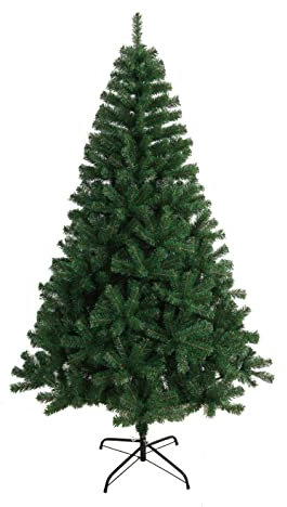 SOLAGUA Árbol de Navidad Artificial Extra Relleno Abeto de Hoja Espumillón 150-240cm Arboles C/Soporte Metálico (Verde Oscuro, 150cm 380Tips)