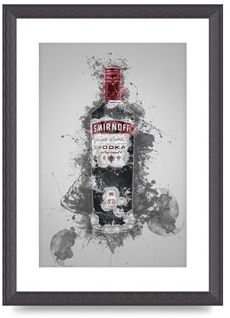 Lithobee - Smirnoff Vodka Bottle Splatter - Printed Wall Art Design in Sizes A2, A3 & A4 Framed in a Stylish Quality Coloured Frame or Unframed (A4 Black Grain Frame)