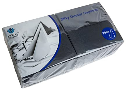 We Can Source It Ltd – Black 40cm 2-Ply Paper Napkins – Absorbent Dinner Serviettes with 8-Fold Rectangular Design – Ideal for Catering, and Events – Strong and Disposable - 2000 Napkins (8Pack)