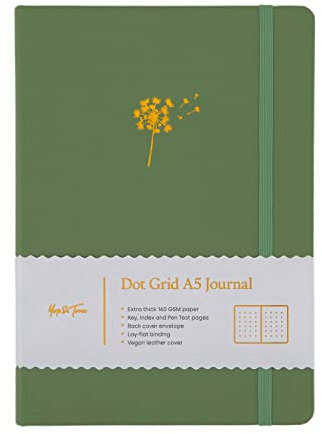 Yop & Tom Notizbuch mit Löwenzahn-Punkten, mit extra dickem 160 g/m² Papier und Rasterführung, Bullet Grid Journal, Salbeigrün