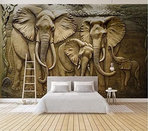 Benutzerdefinierte Tapete 3D-Tapeten Wohnkultur Fototapeten 3D-Gold-Geprägter Elefant Tv-Hintergrund-Wand-Papier 300Cm(W)×210Cm(H)