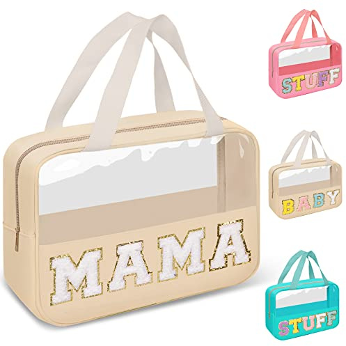 Izuzta Chenille Buchstaben Klar Kosmetiktaschen Tote, Preppy Kosmetiktasche mit Griff