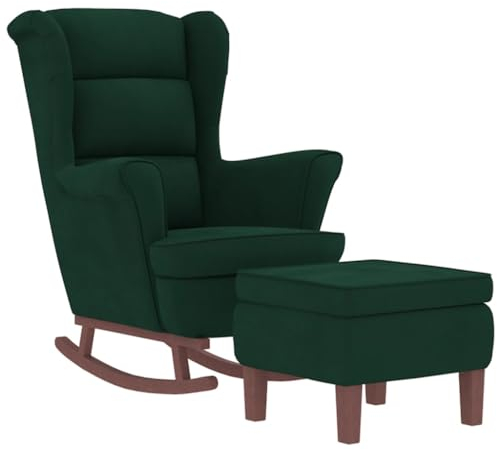 vidaXL Schaukelsessel und Hocker mit Holzbeinen Dunkelgrün Samt, Sessel mit Hocker, Relaxsessel, Relaxstuhl, Schaukelsessel, Relaxsessel mit Hocker