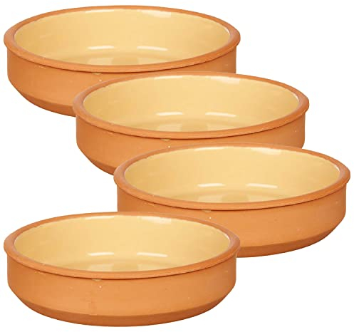 TIENDA EURASIA - Set de 4 Cazuelas de ø16 cm, Cazuela Barro Aptas para el Horno, Juego de 4 Cazuelas Lavables en Lavavajillas, Tamaño ø16 x 4 cm, Cazuela Redonda Se puede Usar en Microondas (Mostaza)