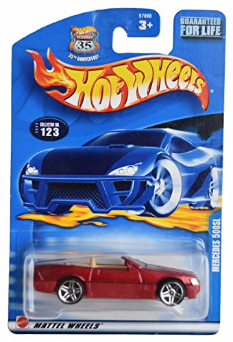 Hot Wheels Red 1:64 Scale Die-Cast Car Model Mercedes 500SL, Kid, Unisex, 7 Inches (L) x 5 Inches (W) x 2 Inches (H), Luxury, 1989, 3 Ounces, Metal, Collector #123
