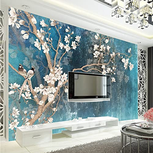 Peinture Murale À L'Huile Peinte À La Main Fleurs Et Oiseaux Vintage Papier Peint Chambre Salon Tv Fond Papier Papier Peint 3D Salon TV Salle de Séjour Chambre à Coucher Mural Enfant-300cm×210cm