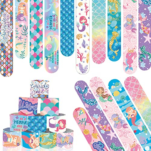 Acuiwer Schnapparmband 24 Stück Meerjungfrau Slap Armbänder Kindergeburtstag Gastgeschenke Party Slap Bracelet für Kinder Mädchen Jungen
