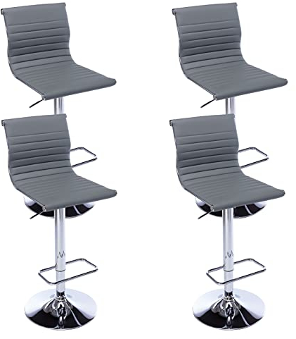Wahson Barhocker 4er Set höhenverstellbar Barstuhl mit Rückenlehne aus PU-Leder Tresenhocker für Kücheninseln/Bar, Grau
