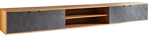 DELIFE TV-Board Teele Akazie Natur Schiefer 240 cm 4 Türen Lowboard schwebend