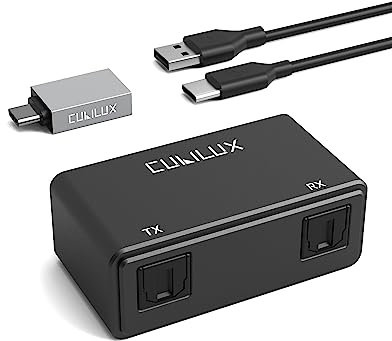 Cubilux UCSTR-B3 USB A to SPDIF Input Output Adapter, 2-in-1 USB to TOSLINK Optical Transmitter Receiver Compatible with MacBook, Laptop, Computer, PC, Stereo Sound ONLY, NOT for Phone or Tablet