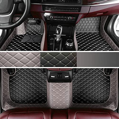 Personalisierung Anpassen Autofussmatten - 3D Luxus PU-Leder Auto Fussmatten Massanfertigung, Nach Maß Fußmatten Kompatibel mit 99% AutoMarke Modell (Grau&Schwarz Beige)