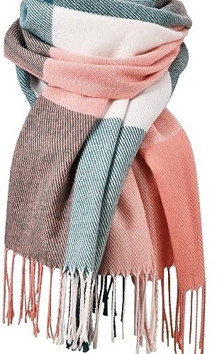 Clothirily Écharpe d'hiver pour femme, écharpe à carreaux tendance au toucher cachemire pour femme, châles et châles pashmina, longue couverture écharpe, Treillis rose vert, taille unique
