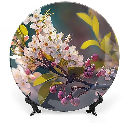 Assiettes décoratives en forme de fleur de cerisier blanc - Assiettes décoratives en céramique - Cadeaux de mariage - Assiettes de dîner pour salon, cuisine, couloir, table d'appoint - Cadeaux