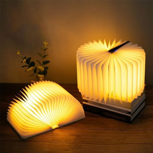 DLUFYEI Lampada da Libro Pieghevole, Luce Notturna Ricaricabile USB Portatile, Decorazione per Ufficio in Casa Regalo Lampada da Libro in Legno a LED(Legno Nero)