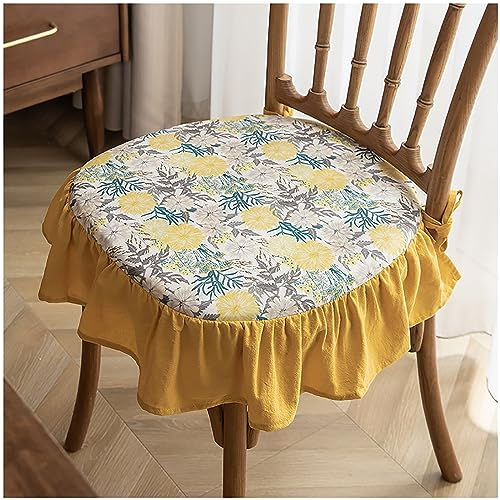 ZTGL Stuhlkissen mit Rüsche, Restaurants Stuhlauflage, Kissenbezug mit Füllung, Abnehmbarer Bezug, Stuhlkissenbezug Landhaus Shabby Chic - Rüsche Volant - 45x45,Gelb,(1 Pcs)
