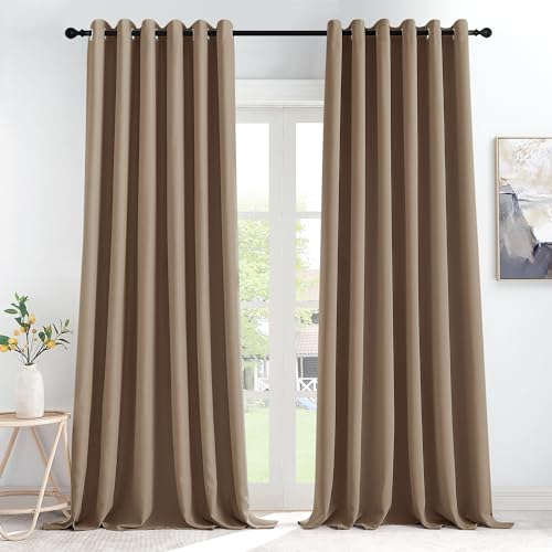 KGORGE Verdunklungsvorhänge Thermogardine mit Ösen Gardienen 2-Set Set 245 x 200 cm(HxB) Wärmeisolierende Vorhänge gegen Kälte und Hitze Wohnzimmer Ösenschal Blickdicht, Cappuccino