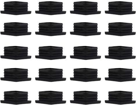 20PCS Square Plastic End Caps 20mm x 20mm Black Insert Plugs Anti-Slip Plastic Square Tube Plug for Pipe Tables Chairs Desks Beds